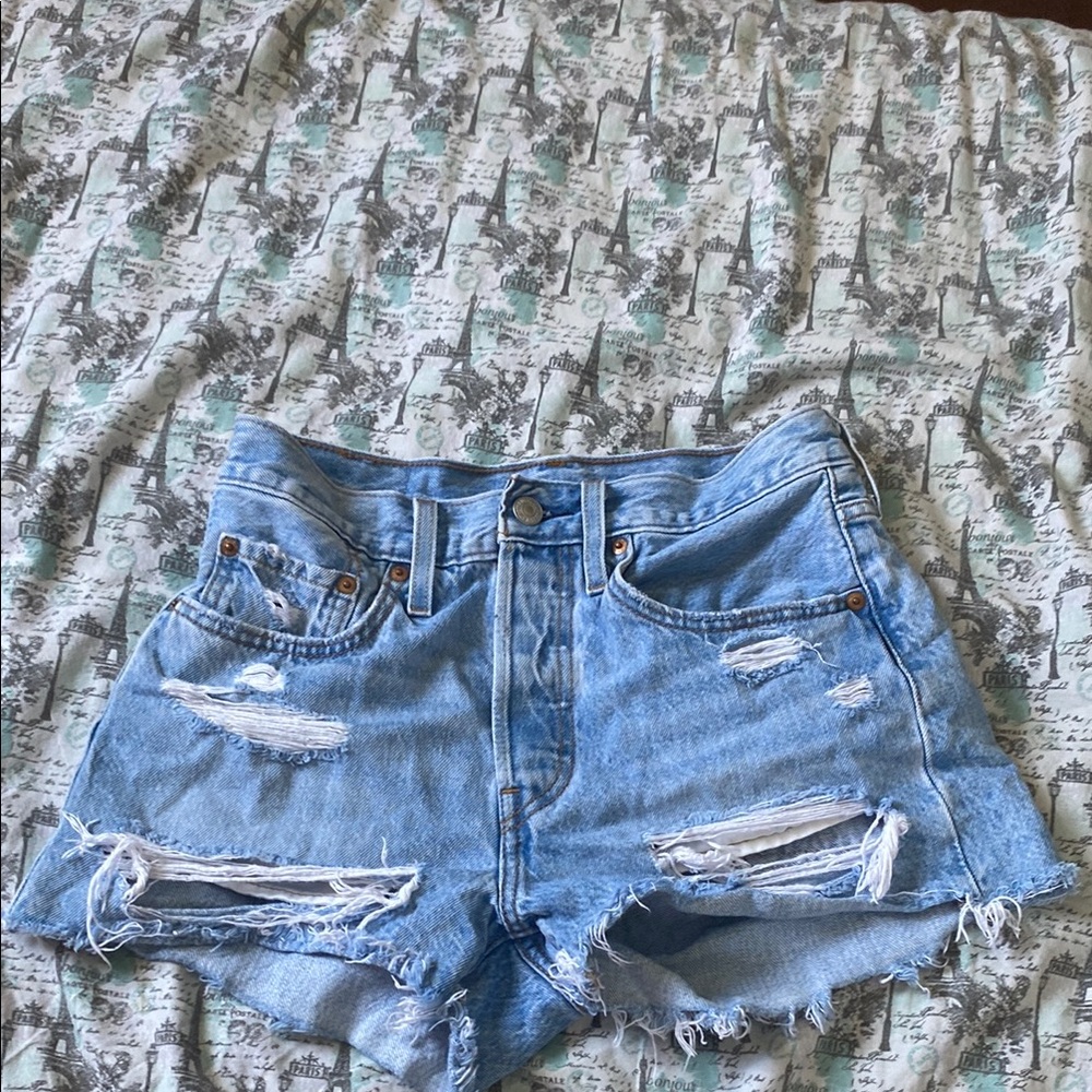 Levi's Blue Jean Shorts Distressed High-Waisted 501